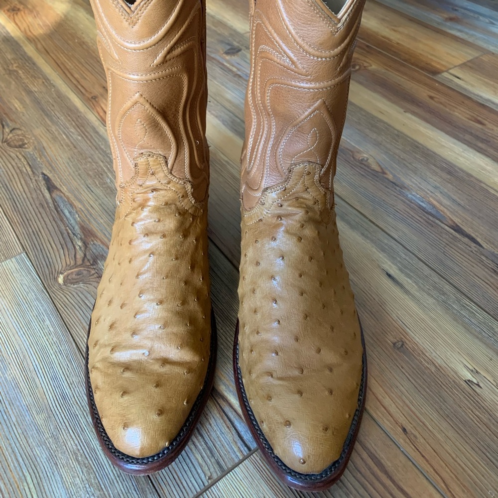 Retired Desert Tan Color Tecovas FQ Wyatt Ostrich Boots